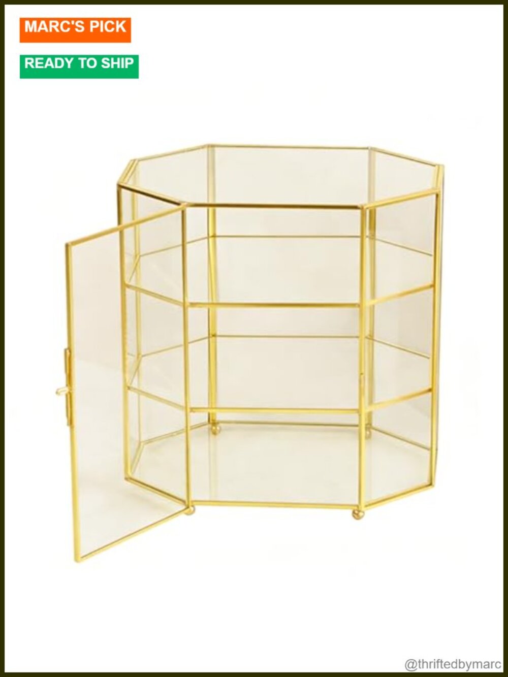 Glass Jewelry Display Box 3-Tier Gold Frame Organizer Case